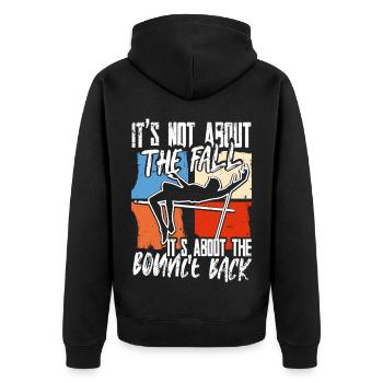 Stabhochsprung it's about the bounce back - Unisex Premium Bio Zip Hoodie - Schwarz - Hinten - Nico (187cm)