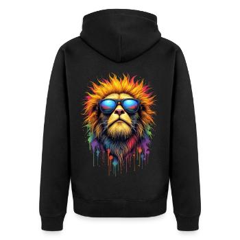 Dj Meerkat Cat with Sunglasses T-Shirt - Unisex Premium Organic Zip Hoodie - black - Back - Nico (187cm)