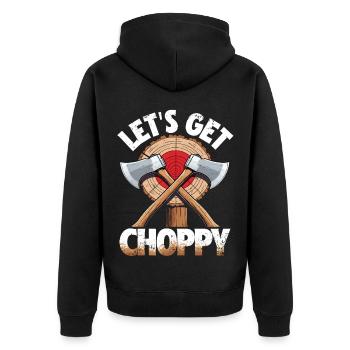 Axtwerfen Holzfäller Let's Get Choppy - Unisex Premium Bio Zip Hoodie - Schwarz - Hinten - Nico (187cm)