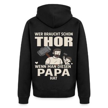 Thor Hammer Papa Vatertag Liebe Vater Sohn Tochter - Unisex Premium Bio Zip Hoodie - Schwarz - Hinten - Nico (187cm)