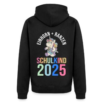 Kita Abschied Erste Klasse Einschulung 2025 - Unisex Premium Bio Zip Hoodie - Schwarz - Hinten - Nico (187cm)