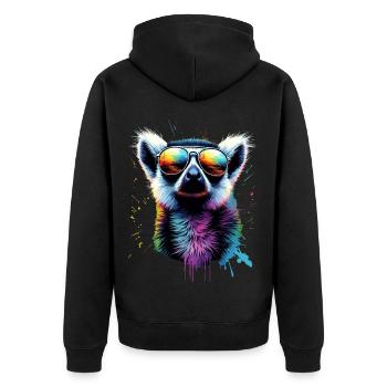 Lemur mit Sonnenbrille in Regenbogenfarben - Unisex Premium Bio Zip Hoodie - Schwarz - Hinten - Nico (187cm)