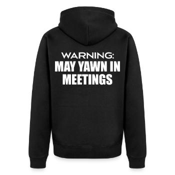 Warnung : Kann in Meetings gähnen - Unisex Premium Bio Zip Hoodie - Schwarz - Hinten - Nico (187cm)