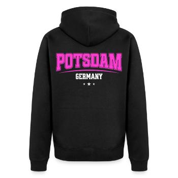 Potsdam Germany Urban College Style - Unisex Premium Organic Zip Hoodie - black - Back - Nico (187cm)