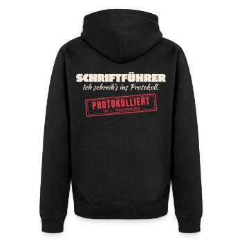 Protokollwitz Schriftführer - Unisex Premium Bio Zip Hoodie - Schwarz - Hinten - Nico (187cm)