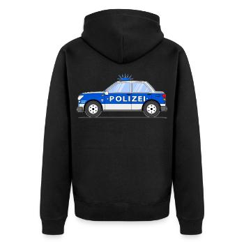 Polizeiauto in Blau und Silber - Unisex Premium Bio Zip Hoodie - Schwarz - Hinten - Nico (187cm)