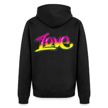 Love Graffiti Neon – Cyberpunk Streetwear Design - Unisex Premium Bio Zip Hoodie - Schwarz - Hinten - Nico (187cm)