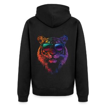 Tiger bunt Sonnebrille - Unisex Premium Bio Zip Hoodie - Schwarz - Hinten - Nico (187cm)