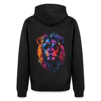 Löwe mit Sonnenbrille in Regenbogenfarbe - Unisex Premium Bio Zip Hoodie - Schwarz - Hinten - Nico (187cm)