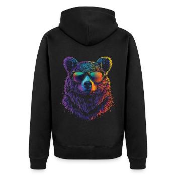 Cool bear with sunglasses in rainbow color - Unisex Premium Organic Zip Hoodie - black - Back - Nico (187cm)
