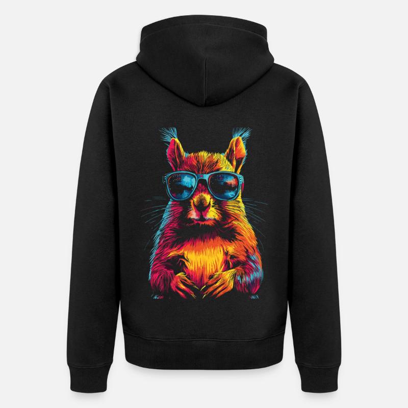 Eichhörnchen mit Sonnenbrille Regenbogen - Unisex Premium Bio Zip Hoodie - Schwarz