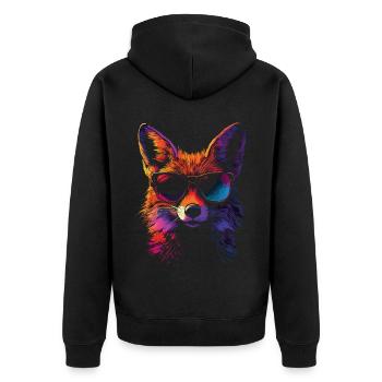 Fox with sunglasses in rainbow color - Unisex Premium Organic Zip Hoodie - black - Back - Nico (187cm)