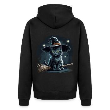 T-shirt d’Halloween Witch Cat – Miaoul sifflant ! - Veste à capuche bio Premium Unisexe - noir - Dos - Nico (187cm)