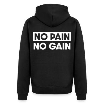 Ohne Fleiß kein Preis - Unisex Premium Bio Zip Hoodie - Schwarz - Hinten - Nico (187cm)