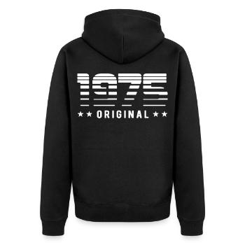 Édition limitée originale de 1975 - Anniversaire - Veste à capuche bio Premium Unisexe - noir - Dos - Nico (187cm)