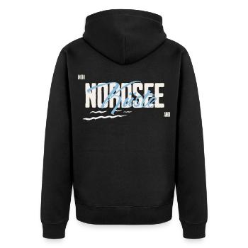 Nordsee - Küste - Unisex Premium Bio Zip Hoodie - Schwarz - Hinten - Nico (187cm)