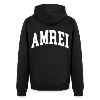 Amrei - Unisex Premium Organic Zip Hoodie - black - Back - Nico (187cm)