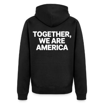 Together We Are America Shirt - Unisex Premium Organic Zip Hoodie - black - Back - Nico (187cm)