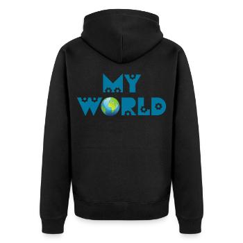 Meine Welt - Unisex Premium Bio Zip Hoodie - Schwarz - Hinten - Nico (187cm)
