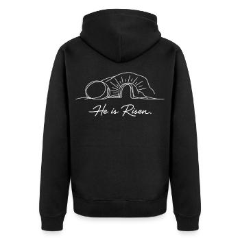 Christliches Oster-Leergrab-Design - Unisex Premium Bio Zip Hoodie - Schwarz - Hinten - Nico (187cm)