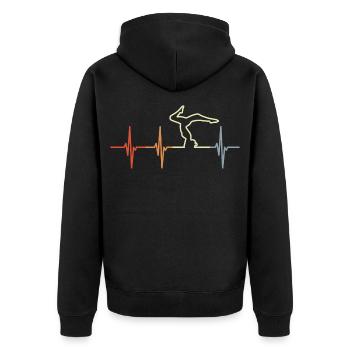 Yoga Herzlopfen - Unisex Premium Bio Zip Hoodie - Schwarz - Hinten - Nico (187cm)