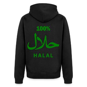 Halal - Unisex Premium Bio Zip Hoodie - Schwarz - Hinten - Nico (187cm)