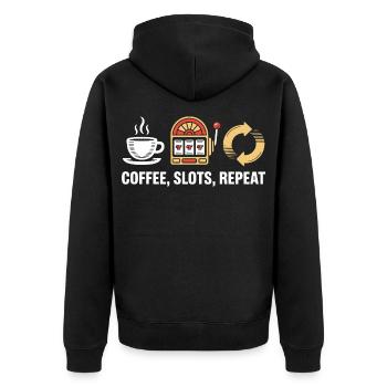 Kaffee-Slots wiederholen Casino-Glücksspiele - Unisex Premium Bio Zip Hoodie - Schwarz - Hinten - Nico (187cm)