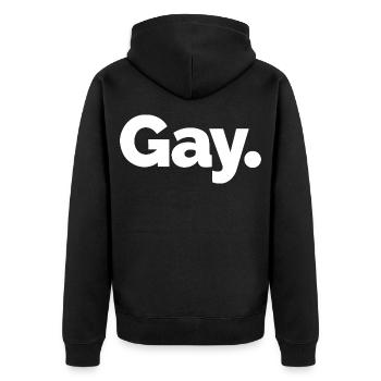 Gay. Pride Bold Typographic - Unisex Premium Organic Zip Hoodie - black - Back - Nico (187cm)
