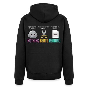 Nichts geht über das Lesen von Buch, Stein, Papier, Schere, Papier, - Unisex Premium Bio Zip Hoodie - Schwarz - Hinten - Nico (187cm)