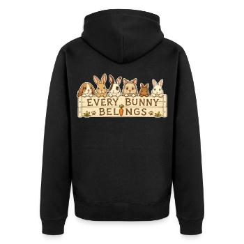 EVERY BUNNY BELONGS - Unisex Premium Bio Zip Hoodie - Schwarz - Hinten - Nico (187cm)