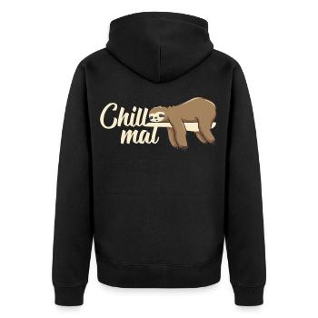 Lustiges Chill mal Faultier beim entspannen - Unisex Premium Bio Zip Hoodie - Schwarz - Hinten - Nico (187cm)