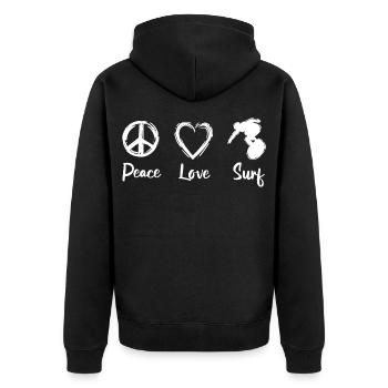Peace Love Surf - Unisex Premium Organic Zip Hoodie - black - Back - Nico (187cm)