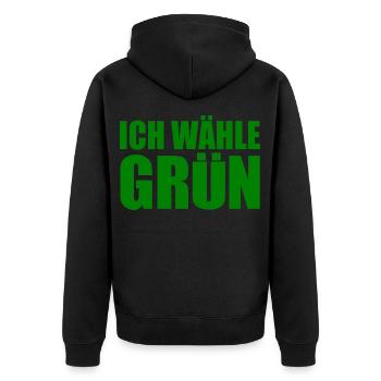 ich wähle grün - Unisex Premium Bio Zip Hoodie - Schwarz - Hinten - Nico (187cm)