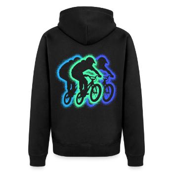 BMX Bike Stunt Silhouetten Herren Fahrrad BMX - Unisex Premium Bio Zip Hoodie - Schwarz - Hinten - Nico (187cm)