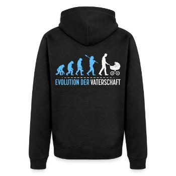 Werdender Vater EVOLUTION DER VATERSCHAFT Lustig - Unisex Premium Bio Zip Hoodie - Schwarz - Hinten - Nico (187cm)