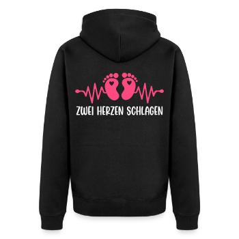 Expectant mother TWO HEARTS BEAT Funny - Unisex Premium Organic Zip Hoodie - black - Back - Nico (187cm)