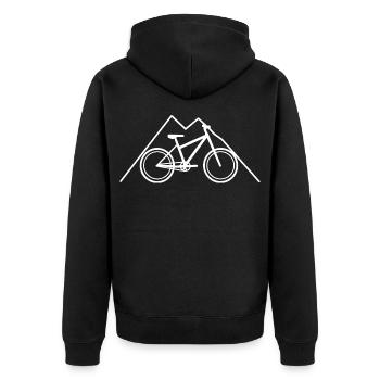 Mountainbiking Skizze - Unisex Premium Bio Zip Hoodie - Schwarz - Hinten - Nico (187cm)