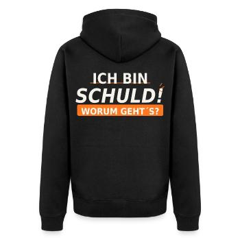 Ich bin schuld Worum geht’s? - Unisex Premium Bio Zip Hoodie - Schwarz - Hinten - Nico (187cm)