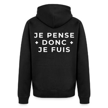 Je Pense Donc Je Fuis - Humour et Philosophie - Veste à capuche bio Premium Unisexe - noir - Dos - Nico (187cm)