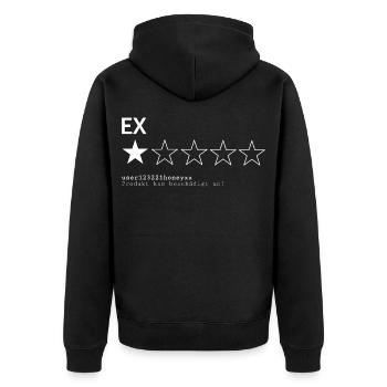 Bewertung Ex - Unisex Premium Bio Zip Hoodie - Schwarz - Hinten - Nico (187cm)