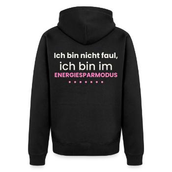 Nicht faul Energiesparmodus Lustiges Shirt Spruch - Unisex Premium Bio Zip Hoodie - Schwarz - Hinten - Nico (187cm)