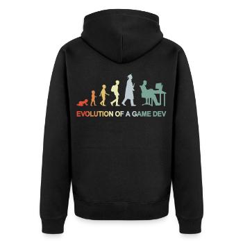 Game Dev Evolution - Unisex Premium Bio Zip Hoodie - Schwarz - Hinten - Nico (187cm)