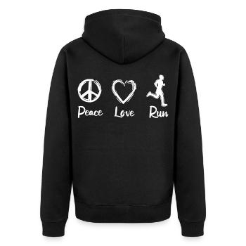 Peace Love Run - Unisex Premium Organic Zip Hoodie - black - Back - Nico (187cm)