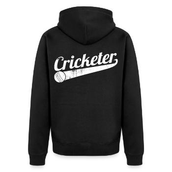 Lustiger Kricketspieler - Unisex Premium Bio Zip Hoodie - Schwarz - Hinten - Nico (187cm)