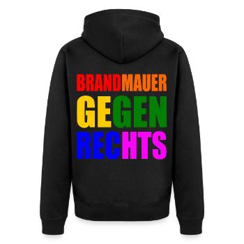 brandmauer gegen rechts - Unisex Premium Bio Zip Hoodie - Schwarz - Hinten - Nico (187cm)
