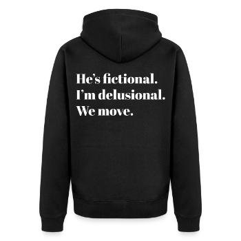 Il est fictif. – BookTok Meme Design - blanc - Veste à capuche bio Premium Unisexe - noir - Dos - Nico (187cm)