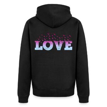 Liebe Love Herz Vögel Romantisch Ich Liebe Dich - Unisex Premium Bio Zip Hoodie - Schwarz - Hinten - Nico (187cm)