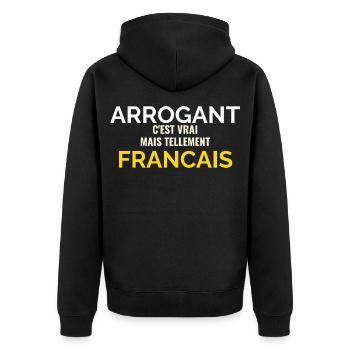 Tellement Français Humour Patriote - Veste à capuche bio Premium Unisexe - noir - Dos - Nico (187cm)