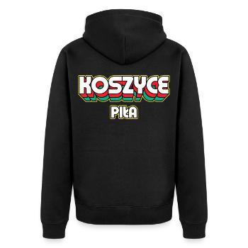 Košice Piła. Name des Retro-Bezirks - Unisex Premium Bio Zip Hoodie - Schwarz - Hinten - Nico (187cm)
