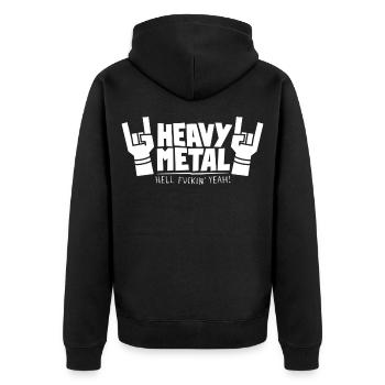Heavy Metal klobiger Text mit Fingerhörnern - Unisex Premium Bio Zip Hoodie - Schwarz - Hinten - Nico (187cm)